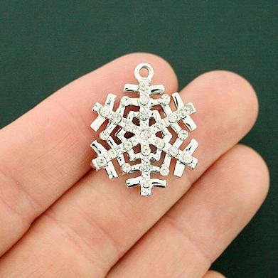Snowflake Silver Tone Charm With Inset Rhinestones - SC6367