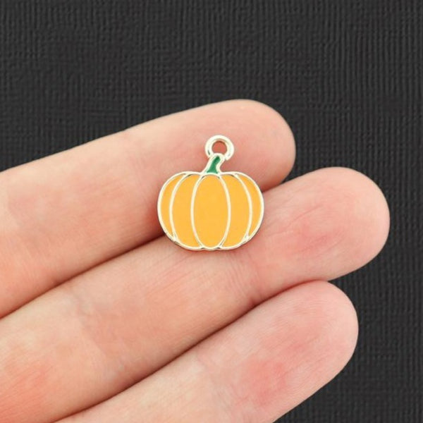 5 Pumpkin Gold Tone Enamel Charms - E942