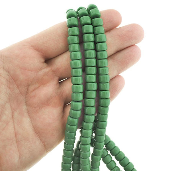 Column Glass Beads 8mm x 5mm - Forest Green - 1 Strand 69 Beads - BD2383