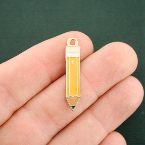 4 Pencil Gold Tone Enamel Charms - E564