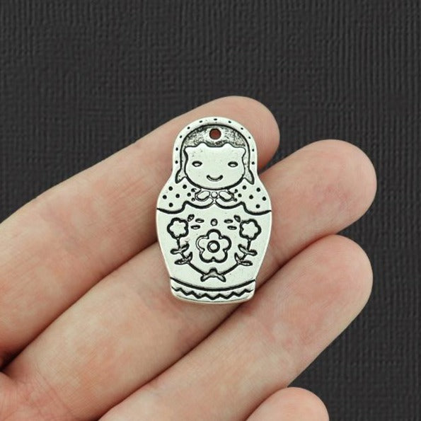 4 Russian Doll Antique Silver Tone Charms 2 Sided - SC4345