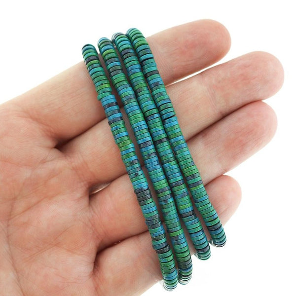 Heishi Natural Agate Beads 4mm x 1mm - Deep Blues and Greens - 50 Perles - BD2366