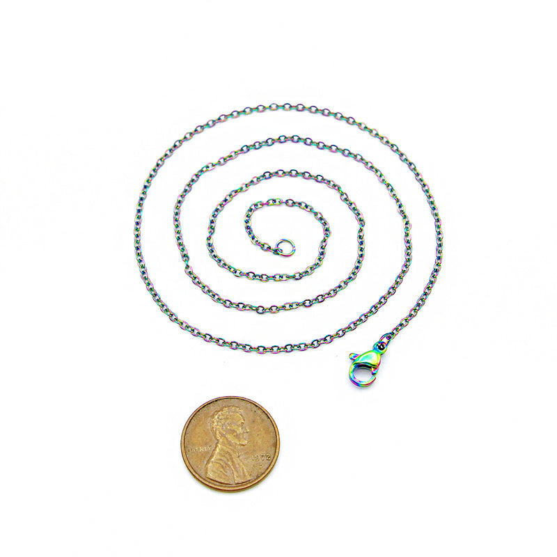 Rainbow Electroplated Stainless Steel Cable Chain Necklace 18"- 2mm - 5 Necklaces - N738