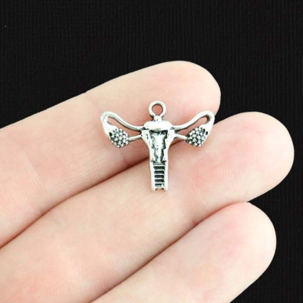 6 Uterus Antique Silver Tone Charms - SC564