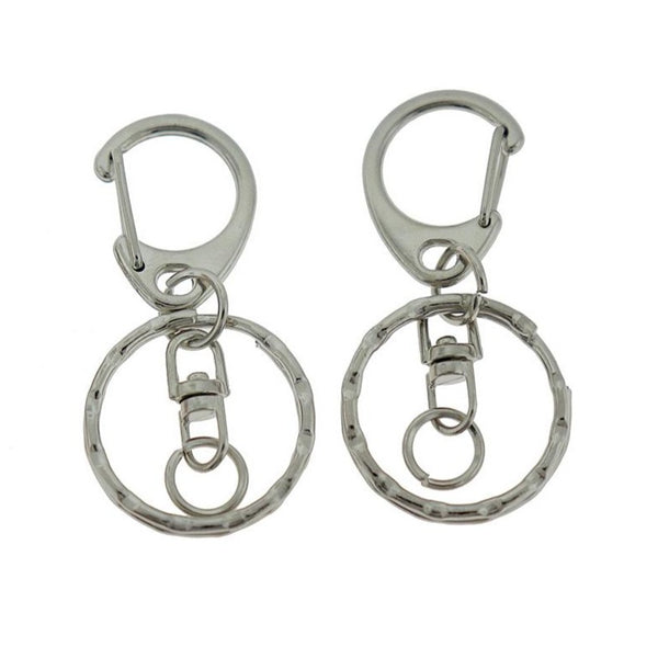 Silver Tone Key Rings With Swivel Connectors - 50mm x 25mm - 5 Pieces - Z1408