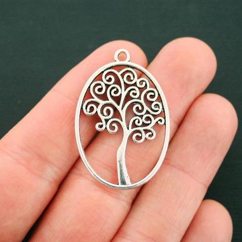 6 Tree of Life Antique Silver Tone Charms 2 Sided - SC6656