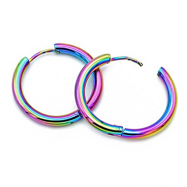 Stainless Steel Earrings - Rainbow Electroplated Hinged Clicker Segment Hoops 26mm - 2 Pieces 1 Pair - Z1633