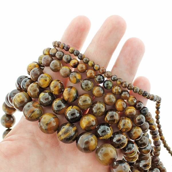 Round Natural Tiger Eye Beads 4mm - 14mm - Choose Your Size - Golden Brown - 1 Full 15" Strand - BD1840