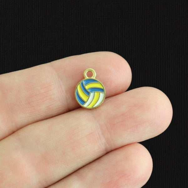 4 Volleyball Gold Tone Enamel Charms - E644