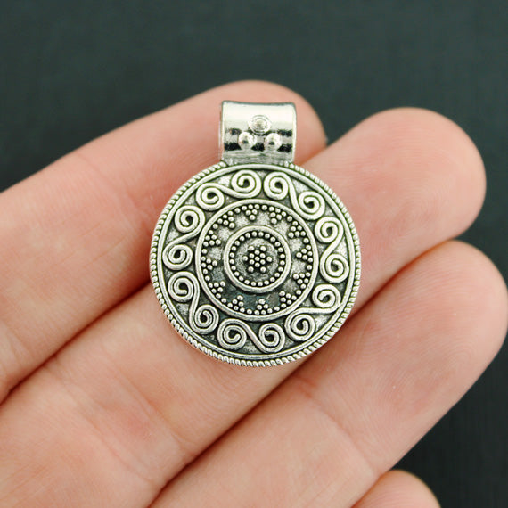 4 Mandala Antique Silver Tone Charms - SC7830