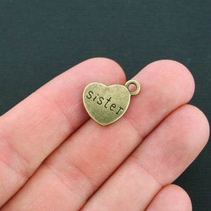 6 Sister Antique Bronze Tone Charms 2 Sided - BC1347