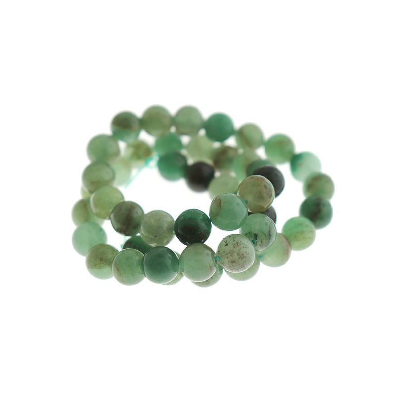 Perles rondes en aventurine naturelle 8 mm - Vert d'eau poli - 1 rang 47 perles - BD1602