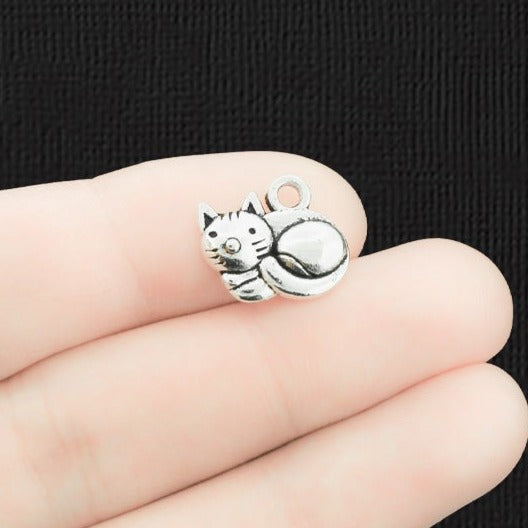 10 Cat Antique Silver Tone Charms - SC1066