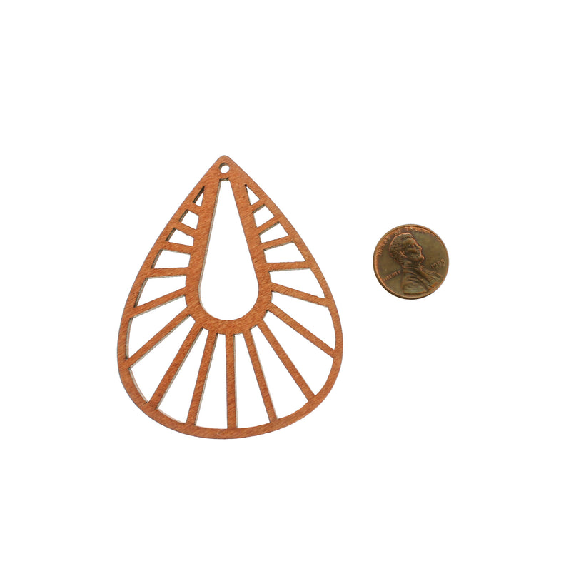 4 Teardrop Natural Wood Charms 2 Sided - WP342