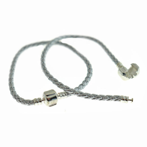 Silver Faux Leather Bracelet 7" - 3mm - 1 Bracelet - N337