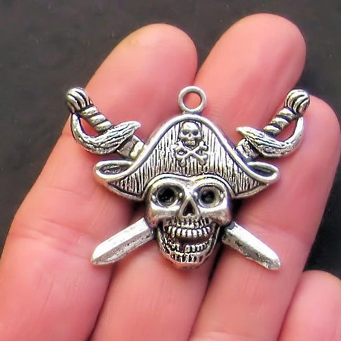 BULK 10 Pirate Antique Silver Tone Charms 2 Sided - SC884