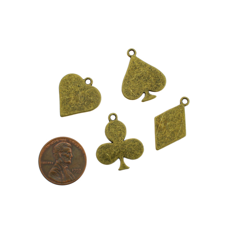 Card Suits Bronze Tone Charms - 2 Sets 8 Pieces - BC255