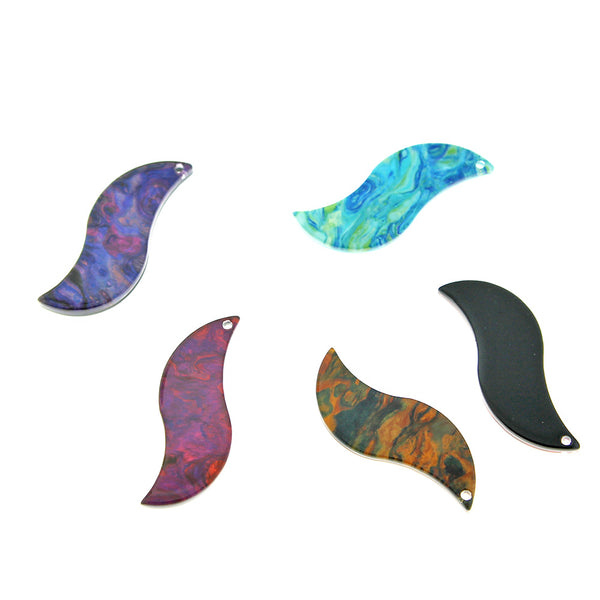 4 Assorted Curve Acetate Resin Charms 2 Sided - K365