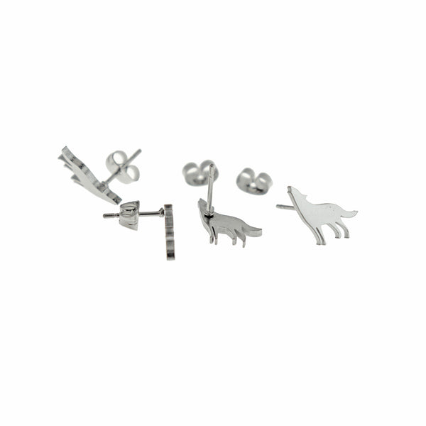 Stainless Steel Earrings - Wolf Studs - 11mm x 10mm - 2 Pieces 1 Pair - ER815