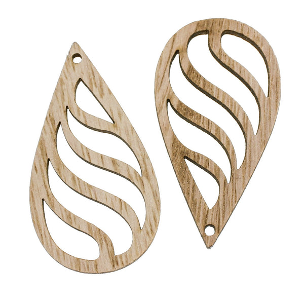 5 breloques en bois naturel en forme de larme - WP338