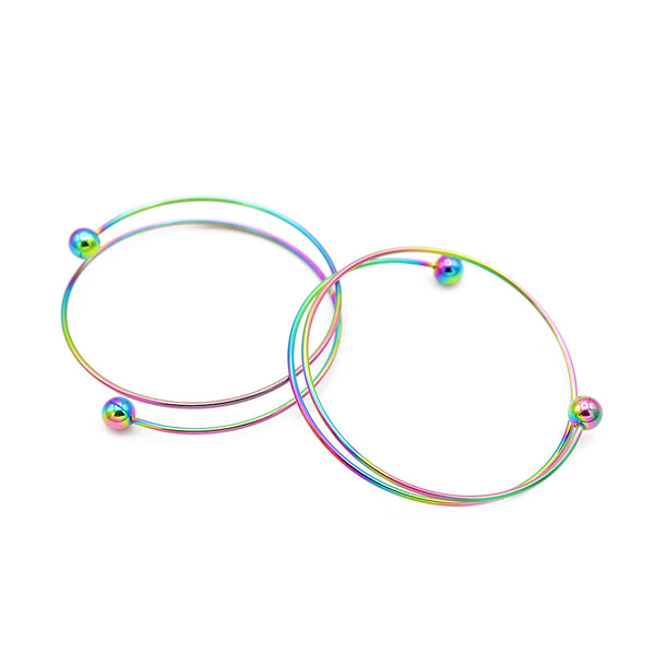 Rainbow Electroplated Stainless Steel Wrap Bangle 60mm ID - 1.7mm - 1 Bangle - N697