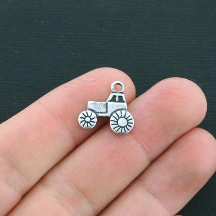 5 Tractor Antique Silver Tone Charms 2 Sided - SC4433