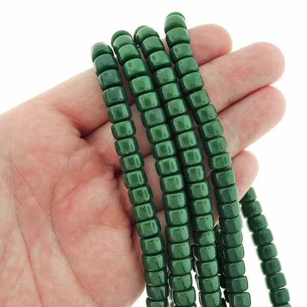 Column Glass Beads 8mm x 5mm - Dark Green - 1 Strand 69 Beads - BD2386