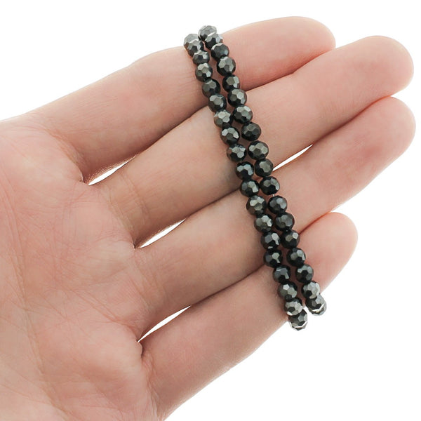 Perles de Verre à Facettes 4mm - Noir Galvanisé - 1 Rang 100 Perles - BD2417