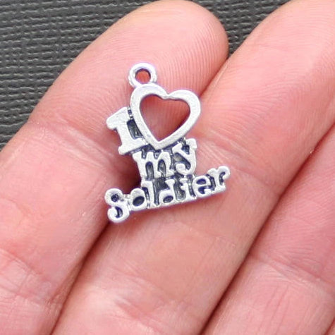 6 Love My Soldier Antique Silver Tone Charms - SC1205