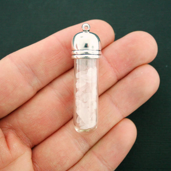 Pendentif 3D en pierres précieuses avec bouteille de souhaits en quartz rose - GEM068