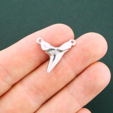 4 Shark Tooth Connector Antique Silver Tone Charms - SC5918