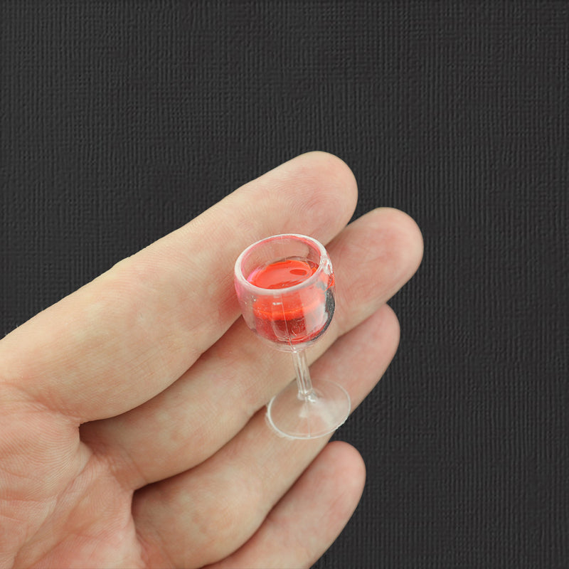 4 Red Cocktail Resin Charms 3D - K359