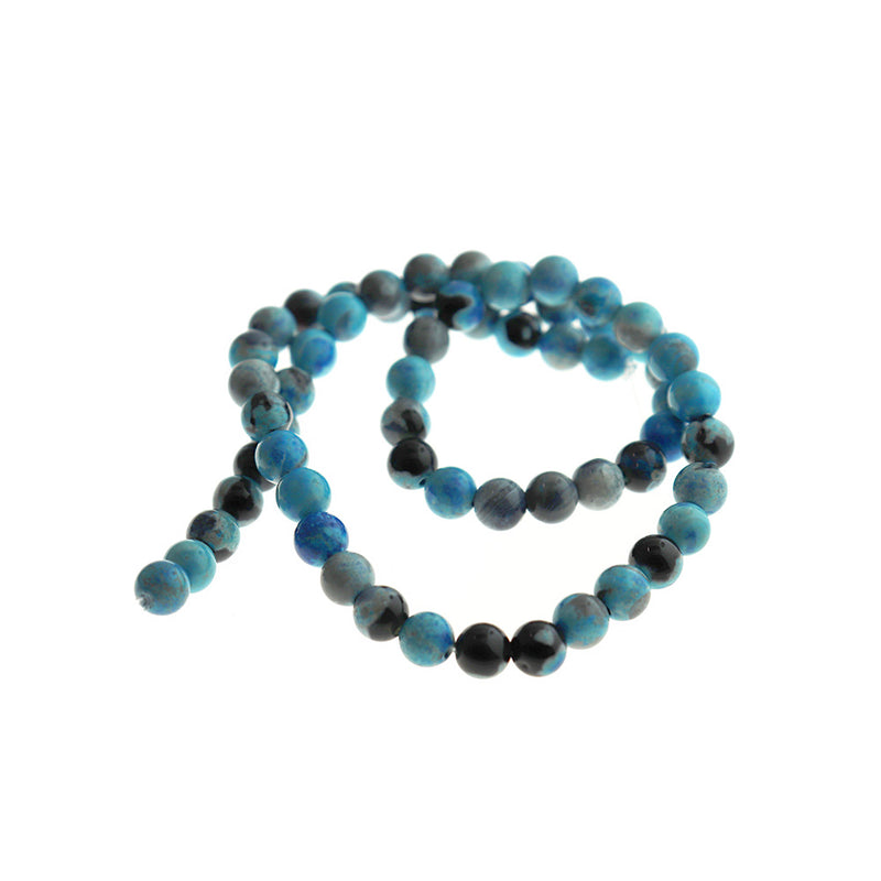 Perles rondes en agate naturelle 6 mm - Marbre bleu et noir - 1 rang 60 perles - BD1573