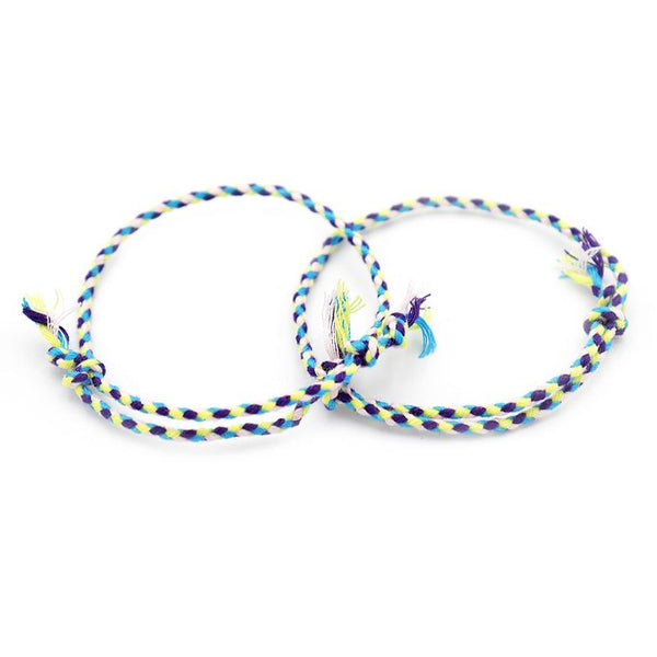 Braided Cotton Bracelets 9" - 1.2mm - Purple Yellow Blue - 2 Bracelets - N724