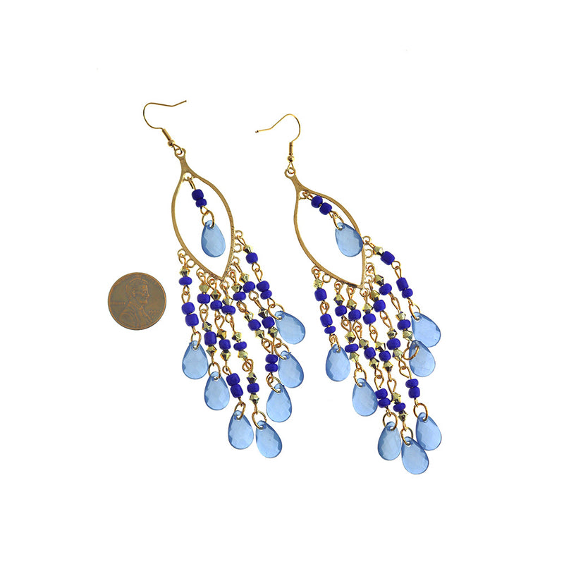 Boucles d'oreilles perlées bleues - Style crochet français doré - 2 pièces 1 paire - ER529