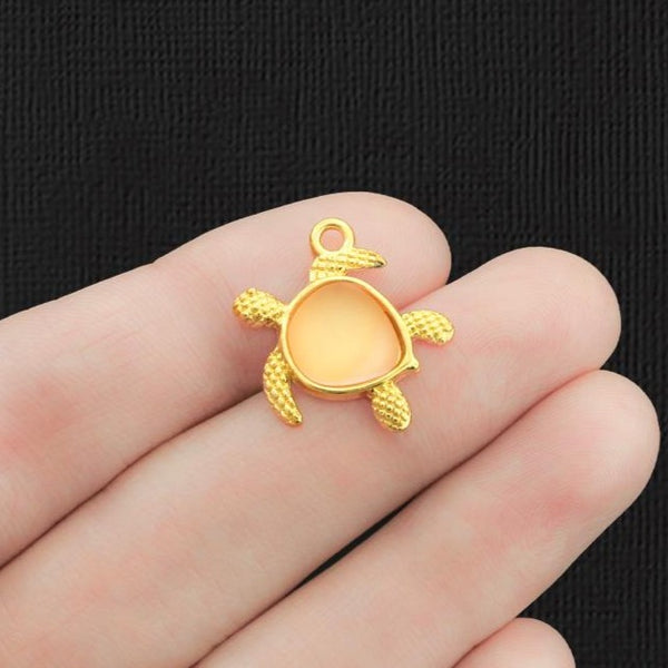 Turtle Gold Tone Charm With Inset Orange Seaglass - GC665
