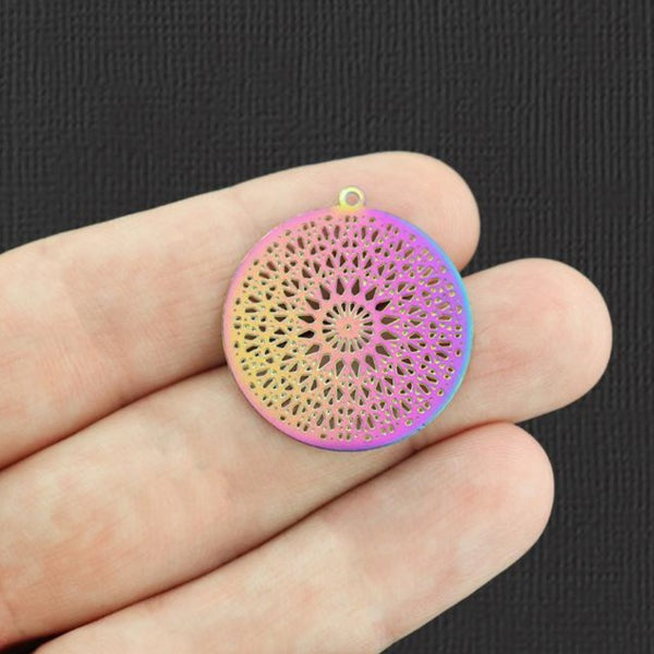 4 Lace Mandala Rainbow Electroplated Stainless Steel Charms 2 Sided - SSP245