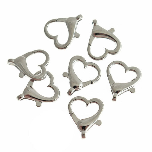 Porte-clés Fermoir Homard en Laiton Argenté Coeur - 26mm - 4 Pièces - BR022