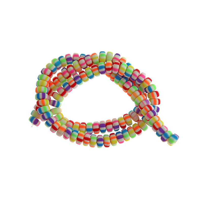 Abacus Polymer Clay Beads 6mm x 3mm - Rainbow Stripe - 1 Strand 110 Beads - BD1259
