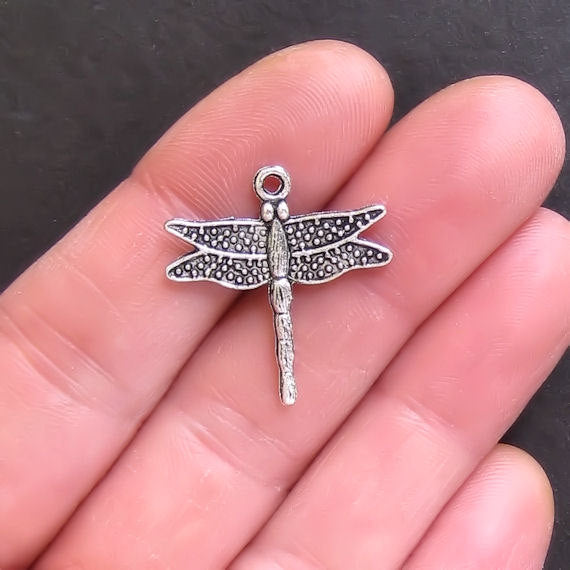 6 Dragonfly Antique Silver Tone Charms - SC151