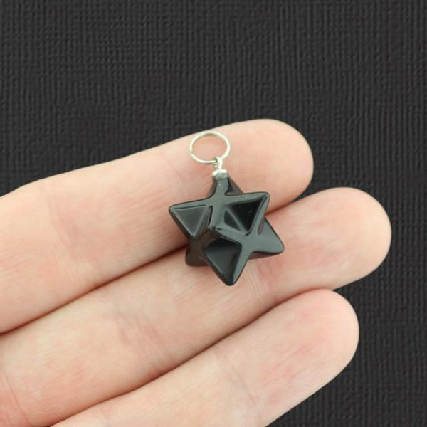 Natural Obsidian Merkaba Star Pendant 3D - GEM030