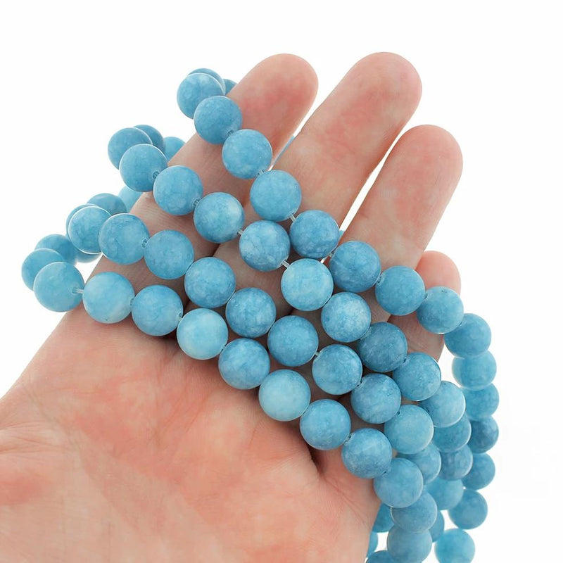 Round Natural White Jade Beads 10mm - Frosted Steel Blue - 1 Strand 38 Beads - BD1755