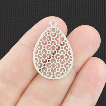 2 breloques en filigrane en forme de goutte d'argent antique - SC8038