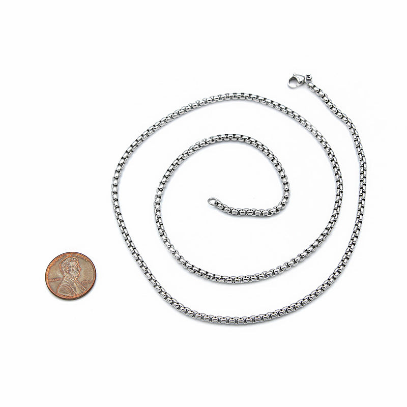 Stainless Steel Box Chain Necklaces 24" - 3mm - 5 Necklaces - N688