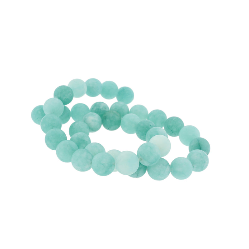 Round Natural Jade Beads 10mm - Frosted Pale Turquoise - 1 Strand 38 Beads - BD246