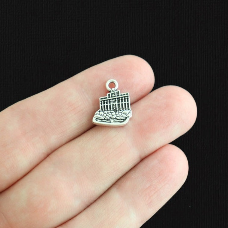 10 Building Antique Silver Tone Charms 2 Sided - SC913