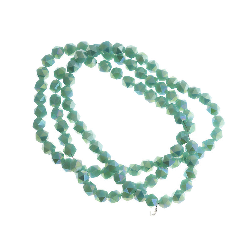 Perles de Verre à Facettes 5mm - Vert Mer Galvanisé - 1 Rang 97 Perles - BD819