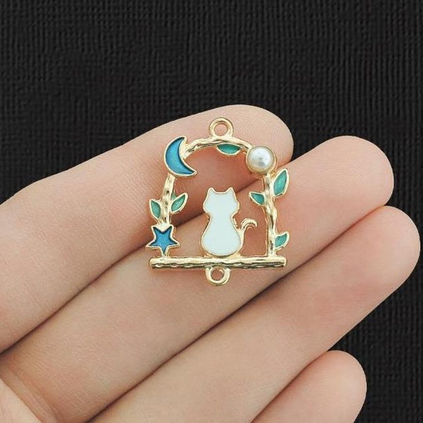 2 Cat Connector Gold Tone Enamel Charms - E441