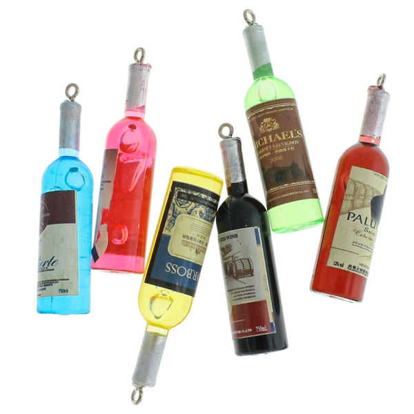 2 breloques acryliques bouteille de vin assorties 3D - K560