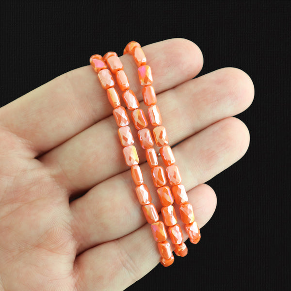 Faceted Rectangle Glass Beads 7mm x 4mm - Electroplated Orange - 1 Strand 80 Beads - BD1942